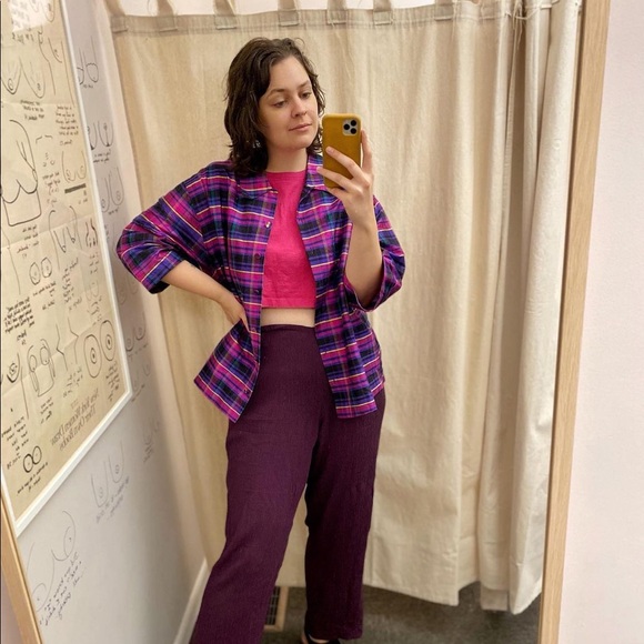 COPY - 60s? VTG Silk Plaid Shacket - Picture 5 of 12